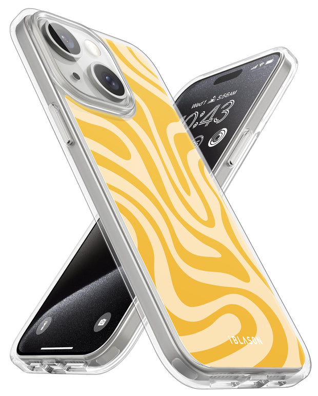 iPhone 15 Halo MagSafe Cute Phone Case - Yellow Retro Swirl
