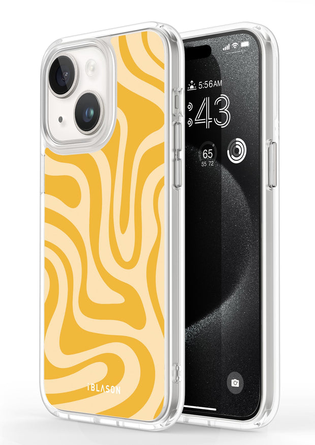 iPhone 15 Halo MagSafe Cute Phone Case - Yellow Retro Swirl