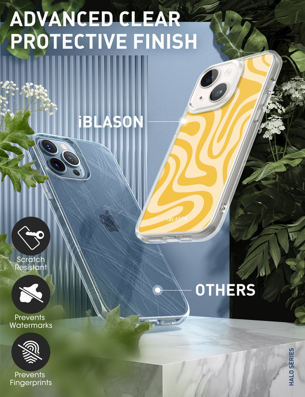 iPhone 15 Halo MagSafe Cute Phone Case - Yellow Retro Swirl