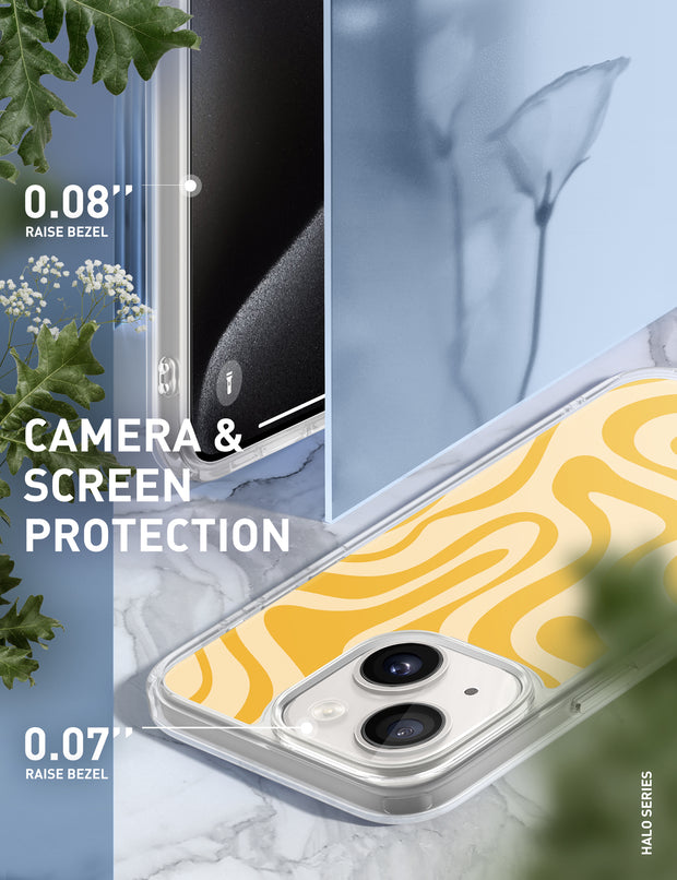 iPhone 15 Halo MagSafe Cute Phone Case - Yellow Retro Swirl