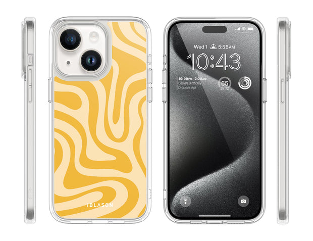 iPhone 15 Halo MagSafe Cute Phone Case - Yellow Retro Swirl