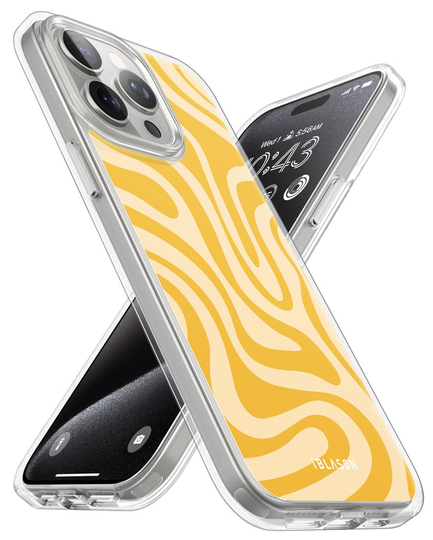 iPhone 15 Pro Halo MagSafe Cute Phone Case - Yellow Retro Swirl