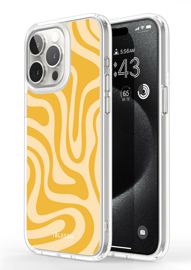 iPhone 15 Pro Halo MagSafe Cute Phone Case - Yellow Retro Swirl