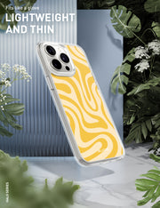 iPhone 15 Pro Halo MagSafe Cute Phone Case - Yellow Retro Swirl