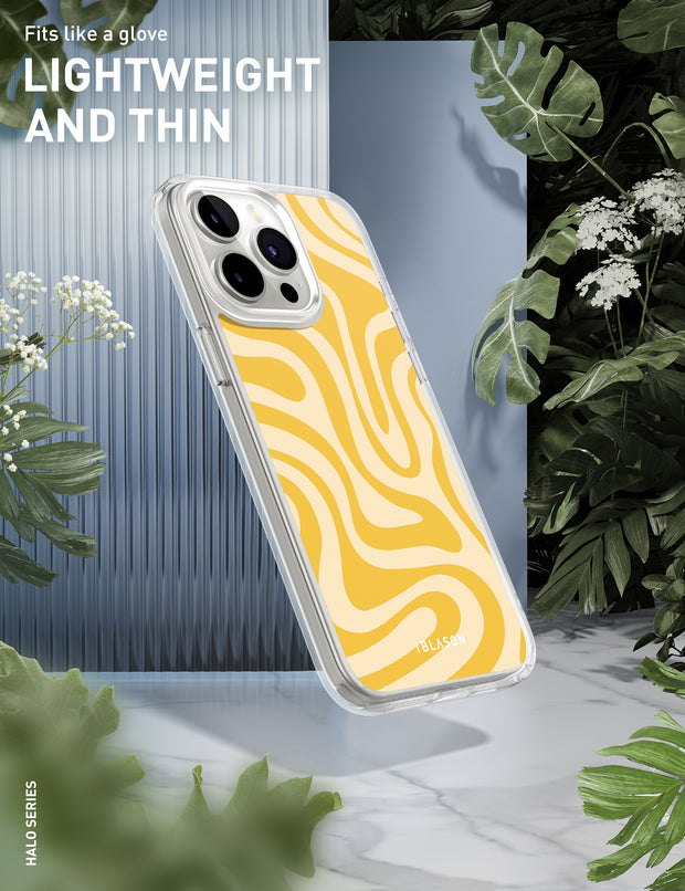 iPhone 15 Pro Halo MagSafe Cute Phone Case - Yellow Retro Swirl