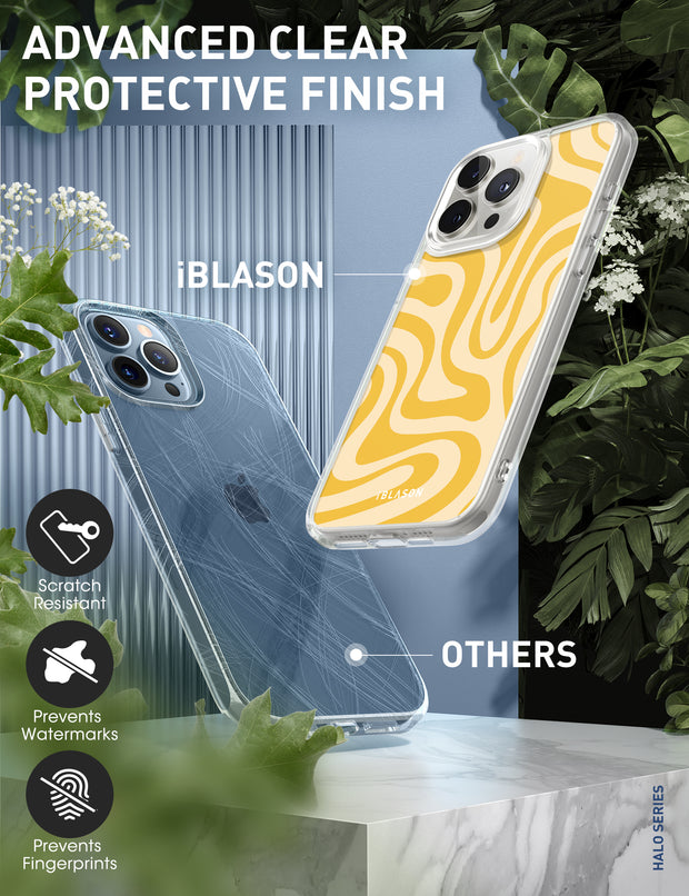 iPhone 15 Pro Halo MagSafe Cute Phone Case - Yellow Retro Swirl