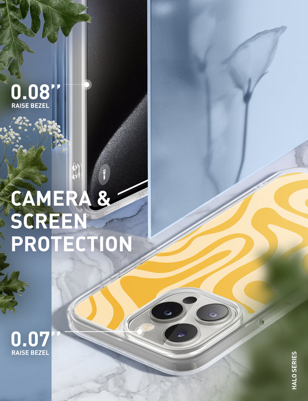iPhone 15 Pro Halo MagSafe Cute Phone Case - Yellow Retro Swirl
