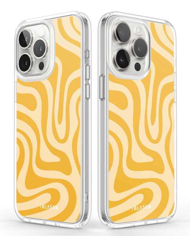 iPhone 15 Pro Halo MagSafe Cute Phone Case - Yellow Retro Swirl