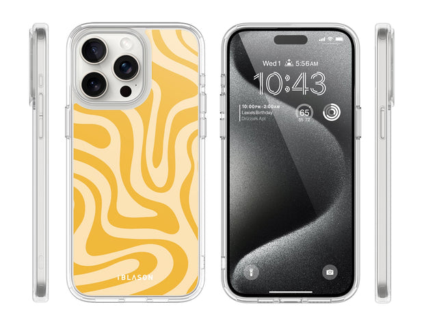 iPhone 15 Pro Halo MagSafe Cute Phone Case - Yellow Retro Swirl