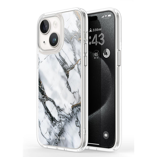 iPhone 15 Plus Halo MagSafe Cute Phone Case - White Marble