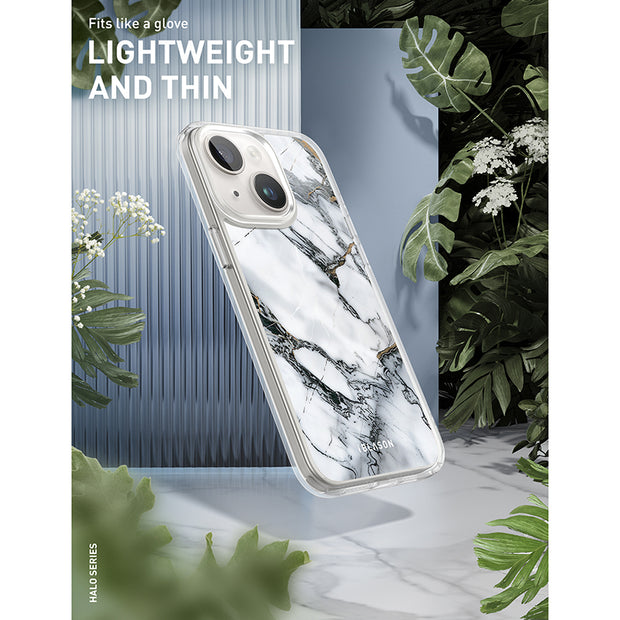iPhone 15 Plus Halo MagSafe Cute Phone Case - White Marble