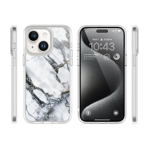 iPhone 15 Plus Halo MagSafe Cute Phone Case - White Marble