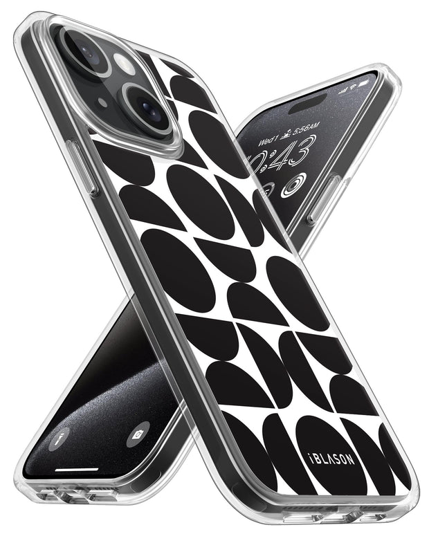 iPhone 15 Plus Halo MagSafe Cute Phone Case - Black Retro Geometric