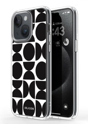 iPhone 15 Plus Halo MagSafe Cute Phone Case - Black Retro Geometric