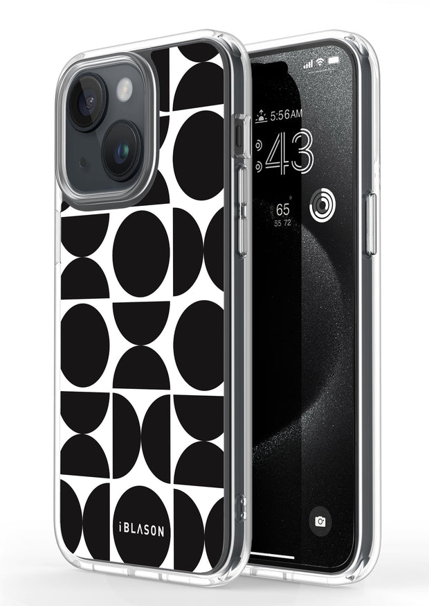 iPhone 15 Plus Halo MagSafe Cute Phone Case - Black Retro Geometric