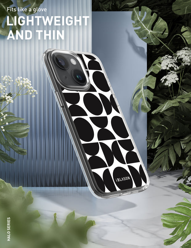 iPhone 15 Plus Halo MagSafe Cute Phone Case - Black Retro Geometric