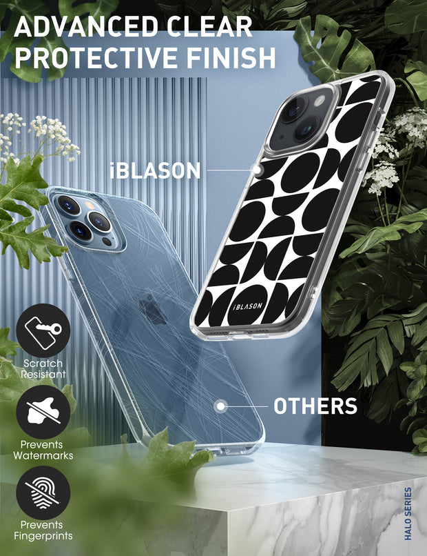 iPhone 15 Plus Halo MagSafe Cute Phone Case - Black Retro Geometric