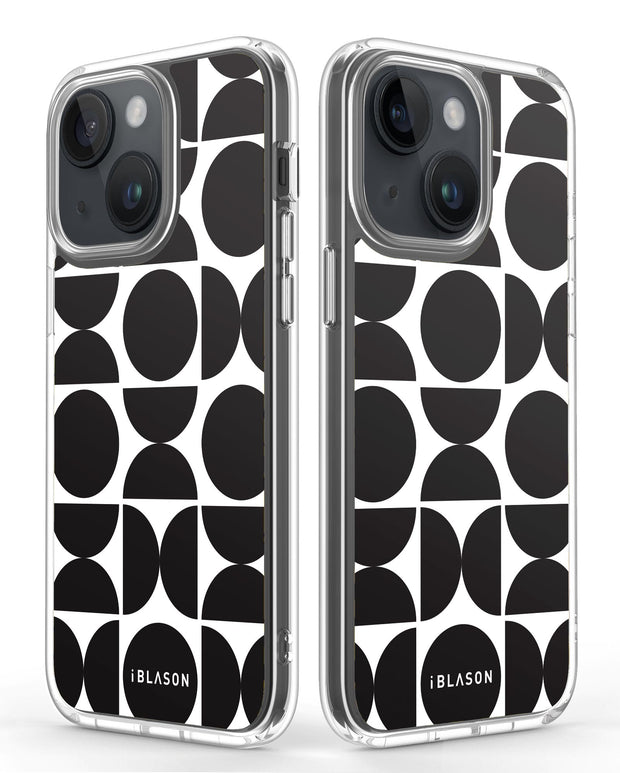 iPhone 15 Plus Halo MagSafe Cute Phone Case - Black Retro Geometric
