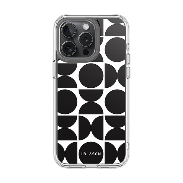iPhone 15 Pro Max Halo MagSafe Cute Phone Case - Black Retro Geometric