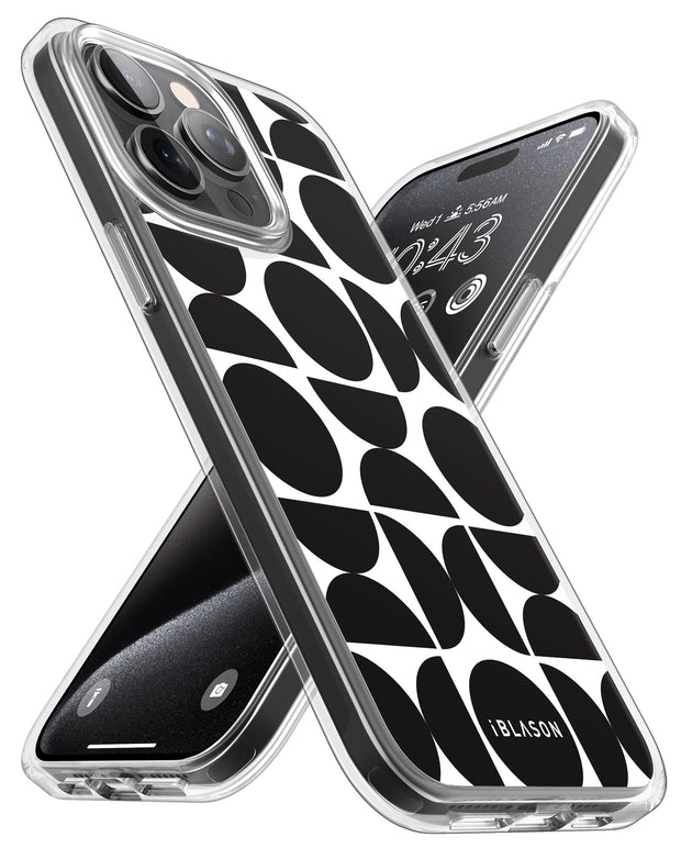 iPhone 15 Pro Max Halo MagSafe Cute Phone Case - Black Retro Geometric
