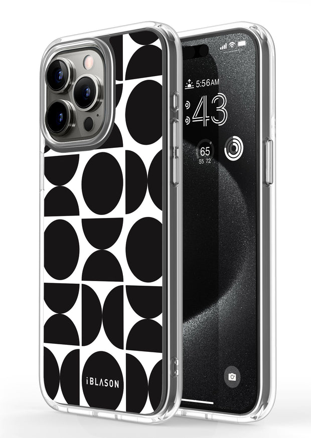 iPhone 15 Pro Max Halo MagSafe Cute Phone Case - Black Retro Geometric
