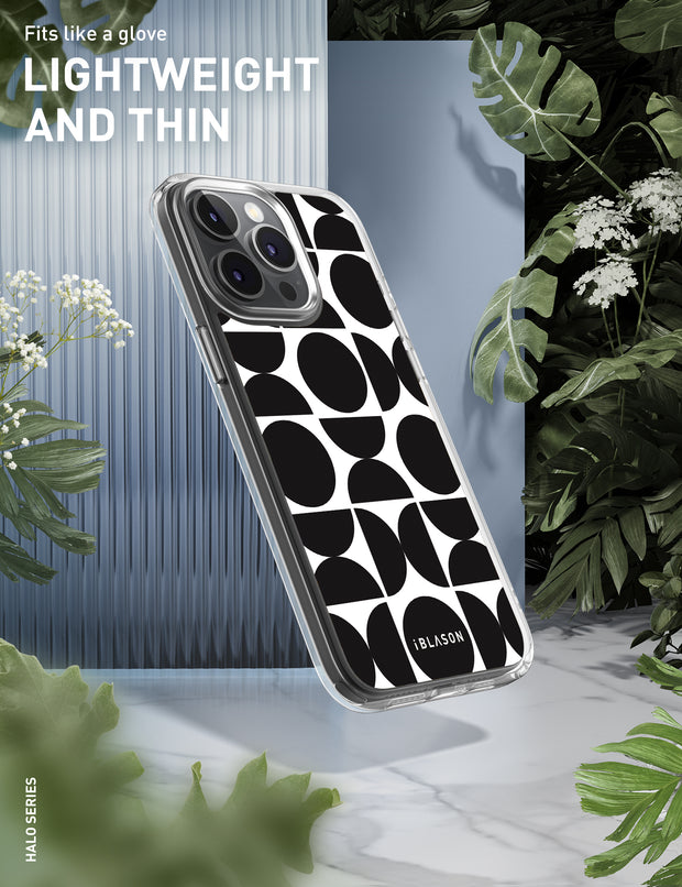 iPhone 15 Pro Max Halo MagSafe Cute Phone Case - Black Retro Geometric