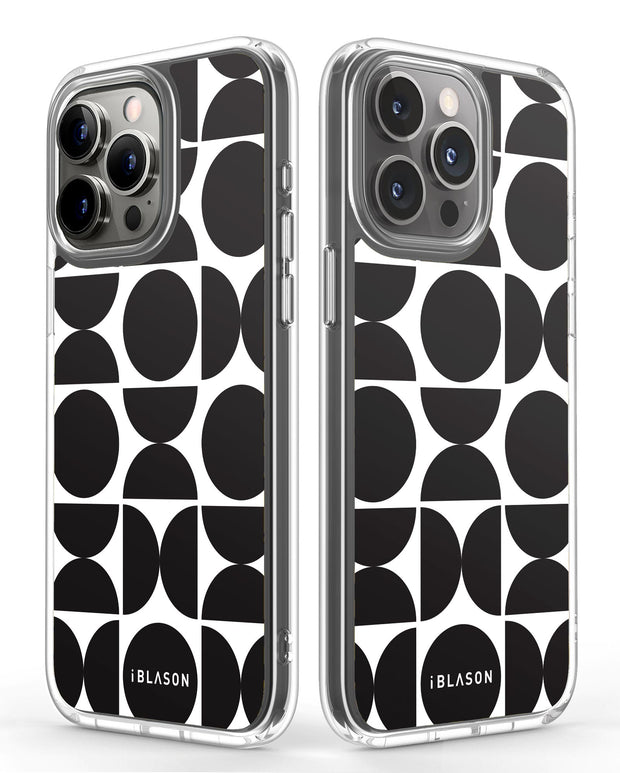 iPhone 15 Pro Max Halo MagSafe Cute Phone Case - Black Retro Geometric