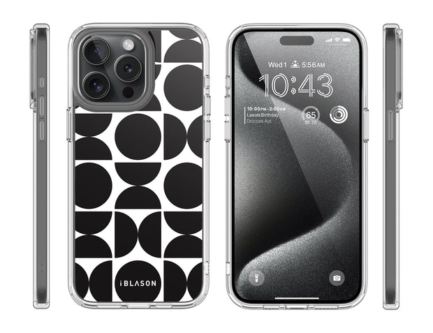 iPhone 15 Pro Max Halo MagSafe Cute Phone Case - Black Retro Geometric