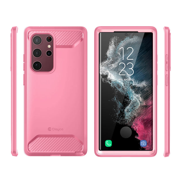 Clayco Samsung Galaxy S22 Ultra Xenon Full-Body Rugged Case with Screen Protector-Pink
