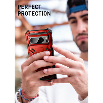 DECHYI Custodia Per Google Pixel 8 Pro: Protezione Totale Con Vetro Temperato, Cover Rotante E Anello Porta Cellulare - Rosso