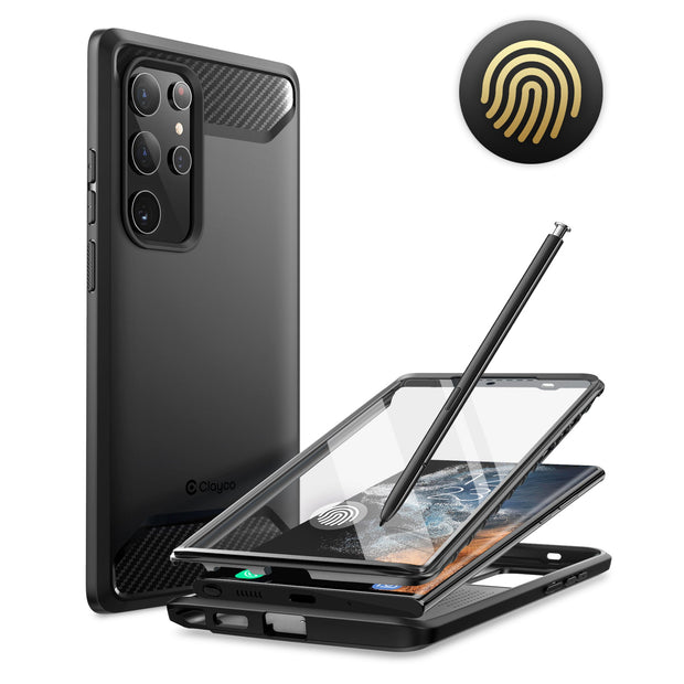 Clayco Samsung Galaxy S22 Ultra Xenon Full-Body Rugged Case with Screen Protector-Black