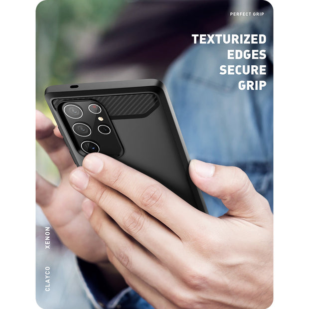 Clayco Samsung Galaxy S22 Ultra Xenon Full-Body Rugged Case with Screen Protector-Black