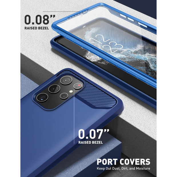 Clayco Samsung Galaxy S22 Ultra Xenon Full-Body Rugged Case with Screen Protector-Blue