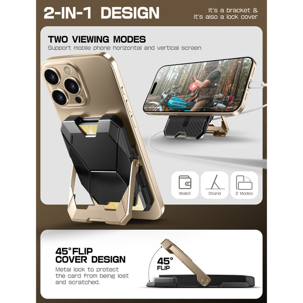 Magnetic Wallet with Stand-Gold