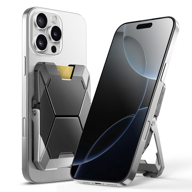Magnetic Wallet with Stand-Silver