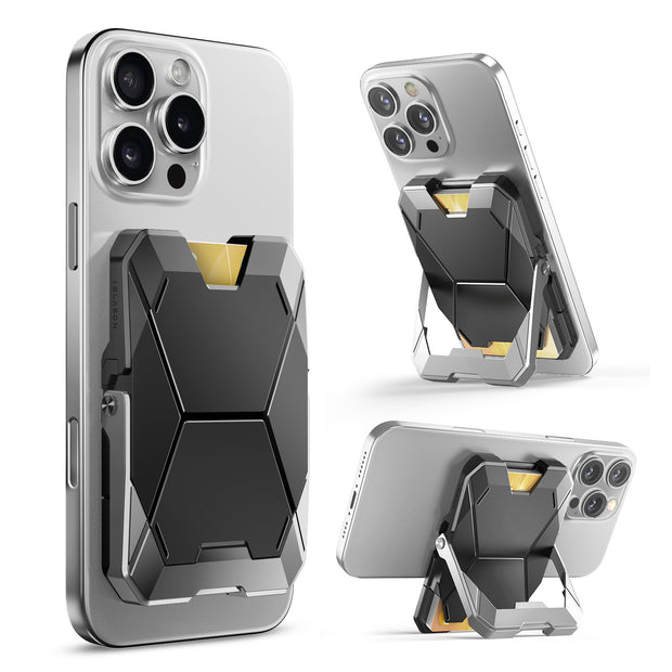 Magnetic Wallet with Stand-Silver