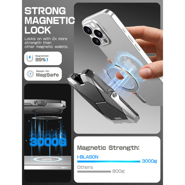 Magnetic Wallet with Stand-Silver