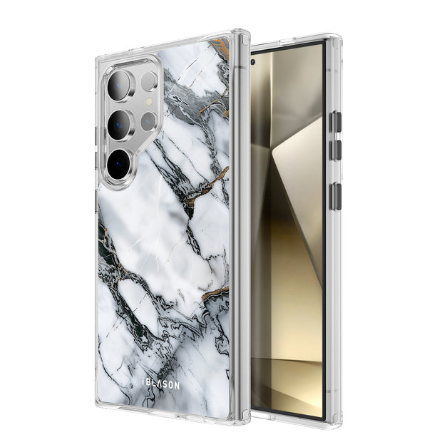 Galaxy S23 Ultra Halo MagSafe Cute Phone Case - White Marble