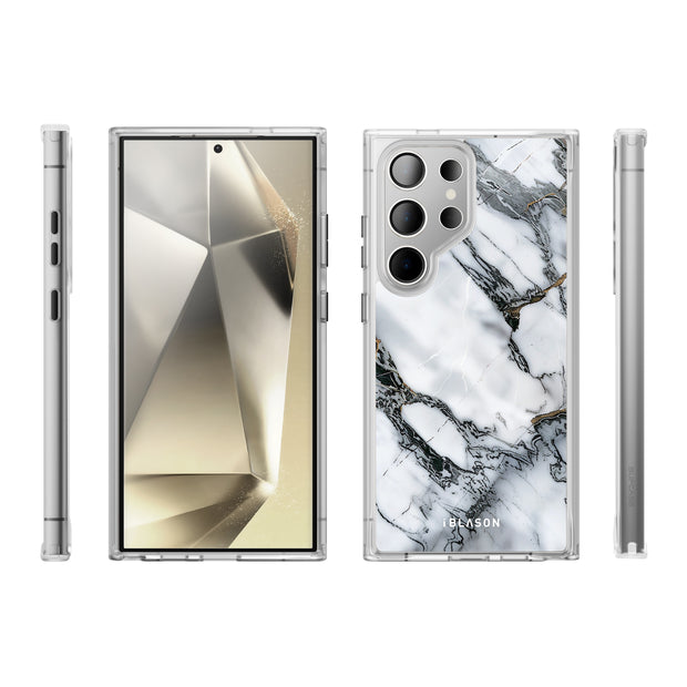 Galaxy S23 Ultra Halo MagSafe Cute Phone Case - White Marble