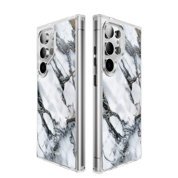 Galaxy S23 Ultra Halo MagSafe Cute Phone Case - White Marble