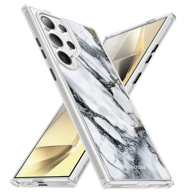 Galaxy S23 Ultra Halo MagSafe Cute Phone Case - White Marble