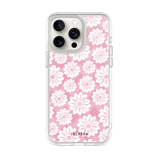 iPhone 14 Pro Max Halo Cute Phone Case - Pink/White Daisies