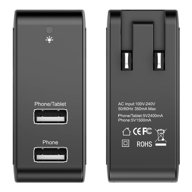2 Port USB Travel Wall Charger for Smartphones and Tablets