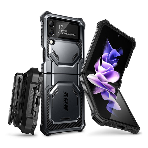 i-Blason Armorbox Series Case for Samsung Galaxy Z Flip 4 5G 2022, Full-Body Rugged Holster Case with Shock ReductionBumper Black