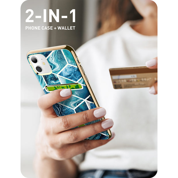 iPhone 11 Cosmo Wallet Case(open box)-Ocean Blue