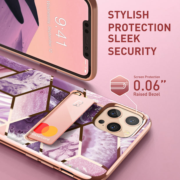 iPhone 12 Pro Max Cosmo Wallet Case - Marble Purple